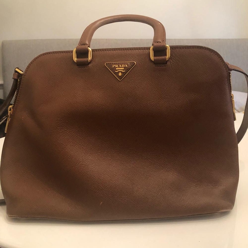 Authentic Prada saffiano satchel with long strap